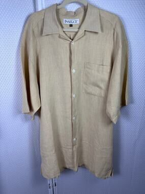 INSERCH 100% Linen Shirt Men’s XL Beige Tan Button Front Camp Casual Shirt
